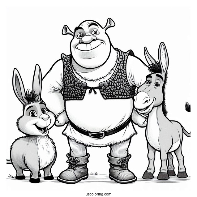 Shrek, Donkey And Puss In Boots To Color