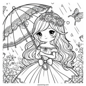 Princess Coloring Page Of Easy Little Princess Holding Umbrella