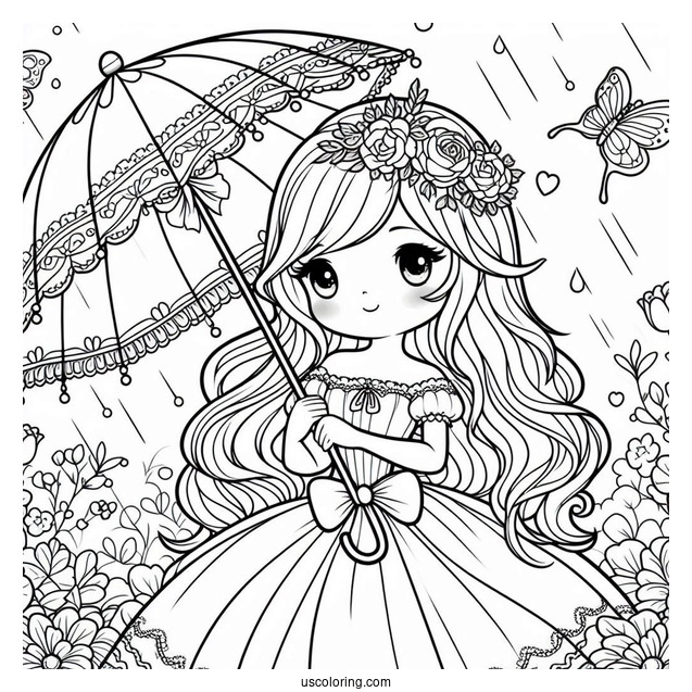 Princess Coloring Page Of Easy Little Princess Holding Umbrella