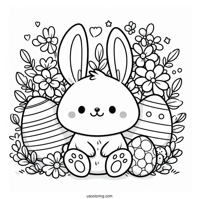 Cute Bunny And Flowers Easter Egg Coloring Page