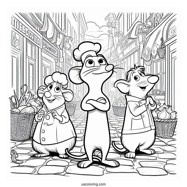 Ratatouille Coloring Page Standing On Alfredo s Head With Colette And Skinner In The Background