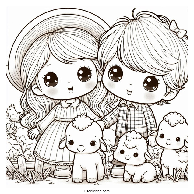 Precious Moments Coloring Page Of Girl And Boy With Farm Animals