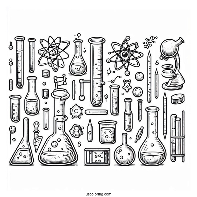 Science Coloring Page Of Laboratory Tools And Symbols