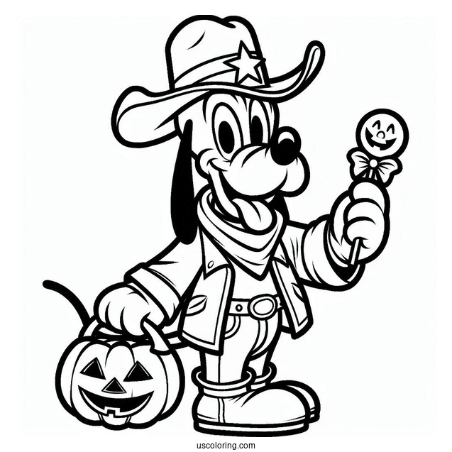 Pluto Coloring Page In Cowboy Costume Trick Or Treating For Halloween