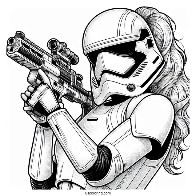 Female Stormtrooper Coloring Page Holding Blaster Pistol