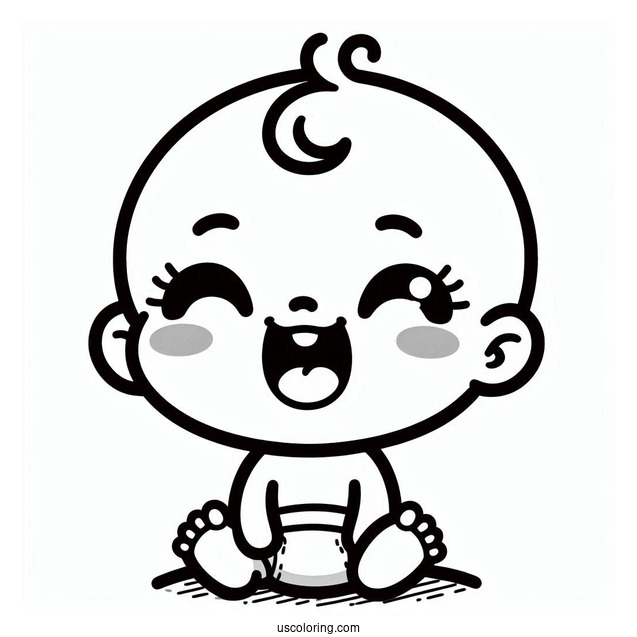 Kawaii Baby Coloring Page Laughing