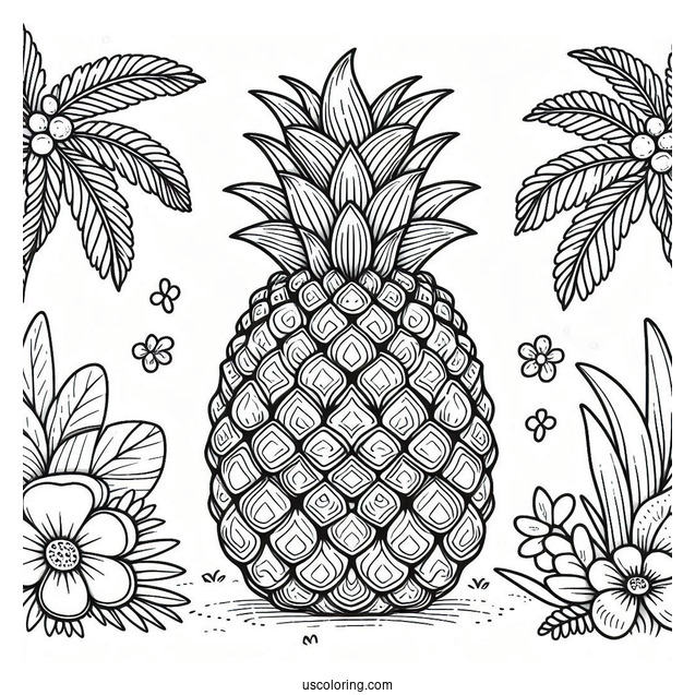 Big Juicy Pineapple Coloring Page In Backyard Paradise