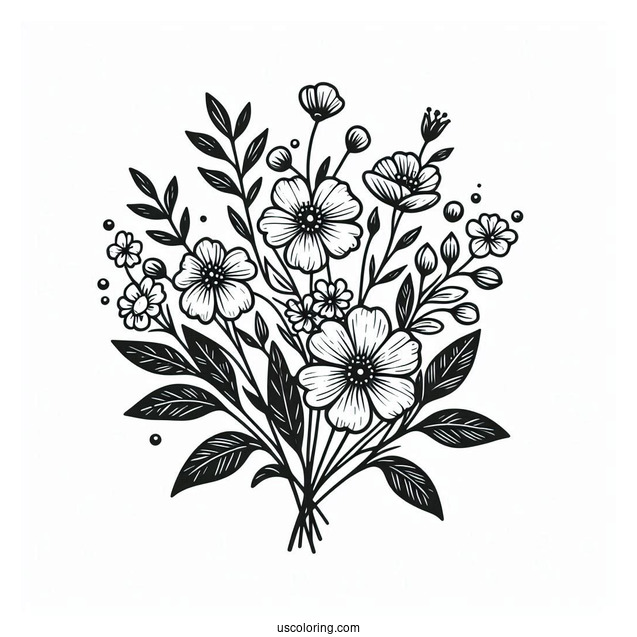 Flower Coloring Pages Of Easy Wildflower Bouquet