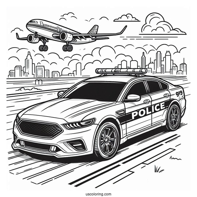 Sports Police Car Coloring Page On The Road
