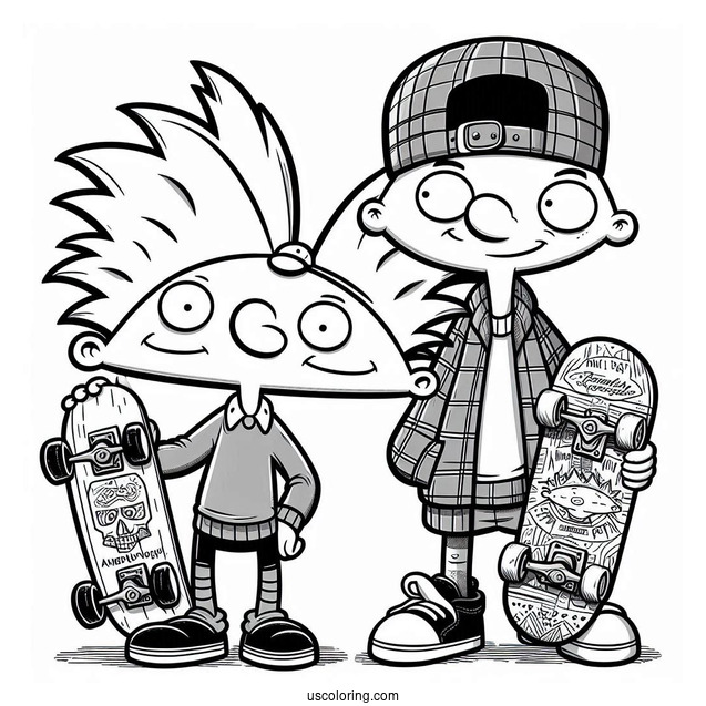 Nickelodeon Coloring Page Of Hey Arnold With Gerald Holding Skateboards