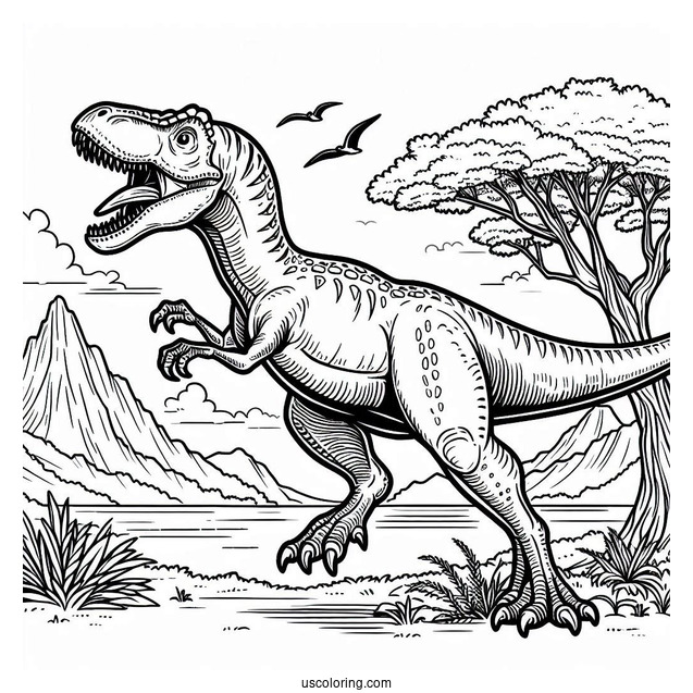 Suchomimus Roaring And Running Coloring Page