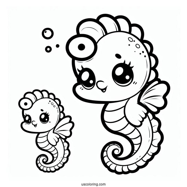 Kawaii Seahorse Coloring Page
