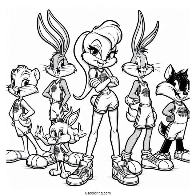 Space Jam Tune Squad Lola Bunny, Bugs Bunny, Tweety, Sylvester, And Tasmanian Devil
