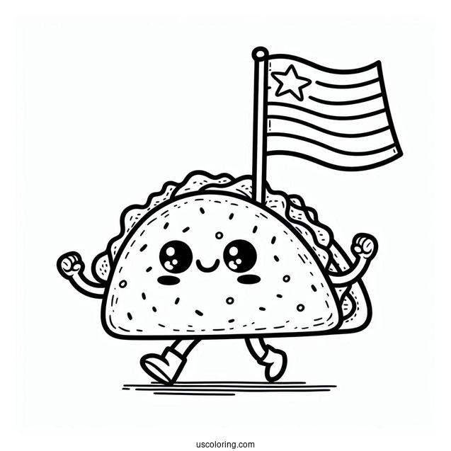 Superhero Taco Carrying A Flag Coloring Page