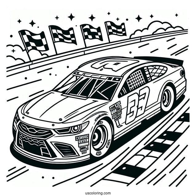 Simple NASCAR Coloring Page Cars Outline On Race Track For Kids