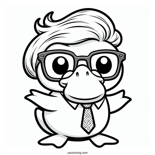 Psyduck Coloring Page Wearing Glasses, Wig, And Necktie For Preschoolers