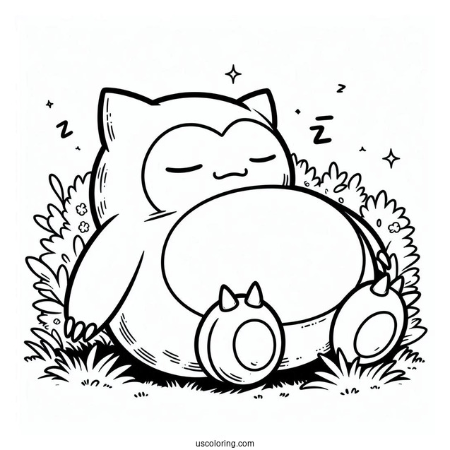 Simple Snorlax Coloring Page Sleeping On Grass For Kids
