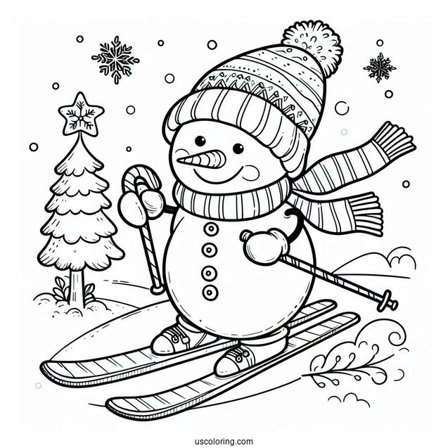 Young Snowman Skiing To Color