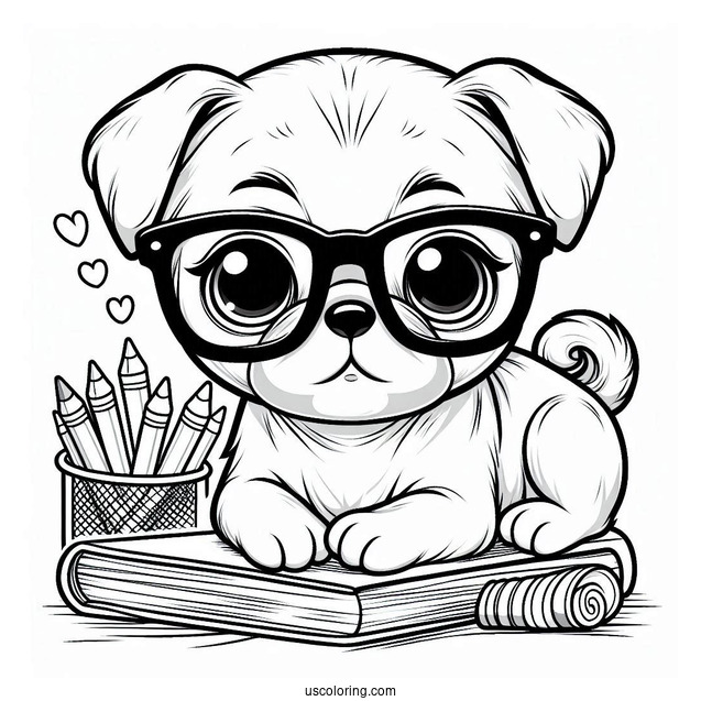 Cute Pug Wearing Glasses To Color