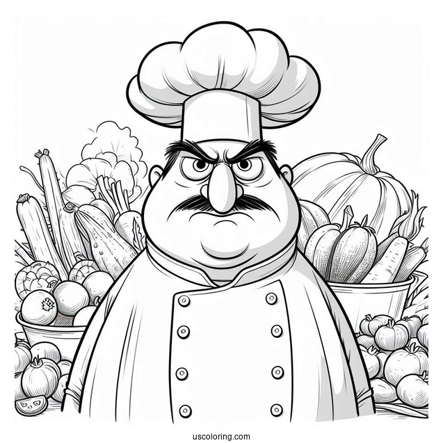 Ratatouille Coloring Page Of Angry Chef Skinner With Vegetable Background