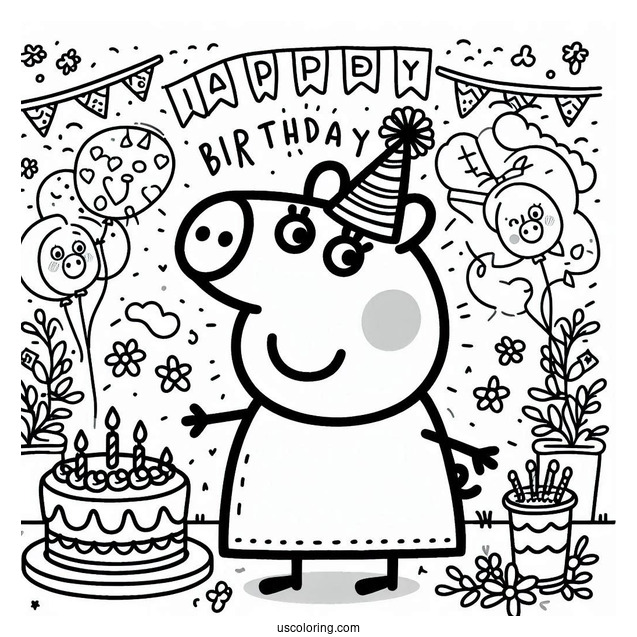 Happy Birthday Peppa Pig Coloring Sheet