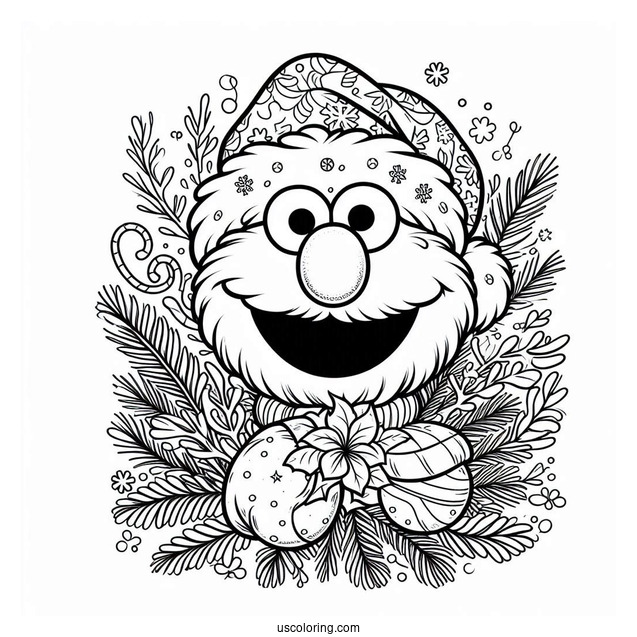 Elmo With Christmas Reef To Color