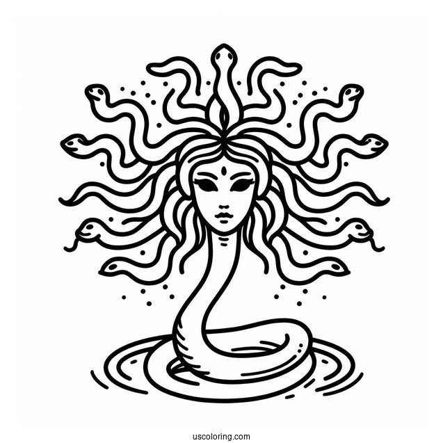Simple Medusa Coloring Page Outline With Snake Body