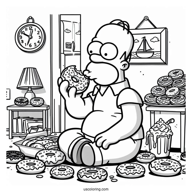 Homer Eating Donut Coloring Page