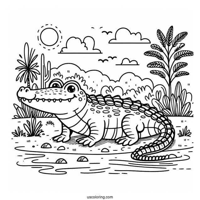 Prehistoric Crocodile Coloring Page