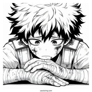 Close Up Of Injured Deku Coloring Page