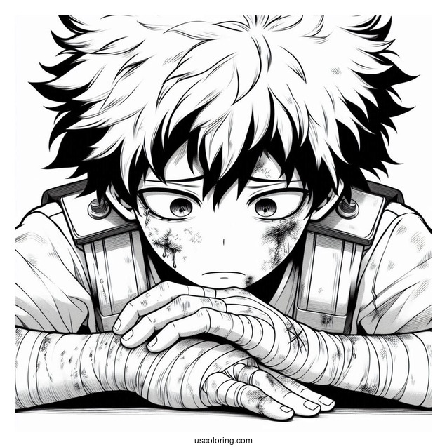 Close Up Of Injured Deku Coloring Page