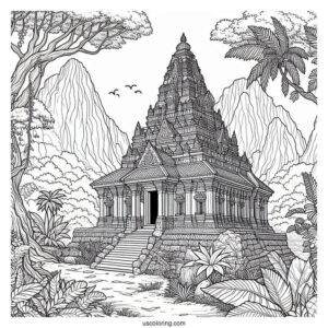 Ancient Temple In The Jungle Coloring Page