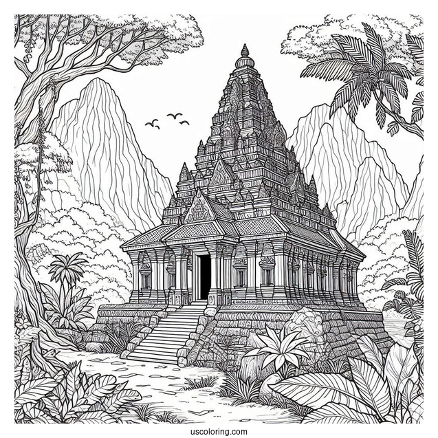 Ancient Temple In The Jungle Coloring Page