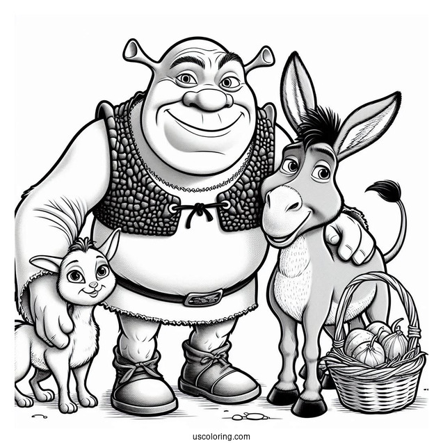 Shrek, Donkey And Puss In Boots To Color