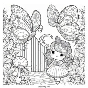 Large Butterflies In A Secret Garden With Little Girl