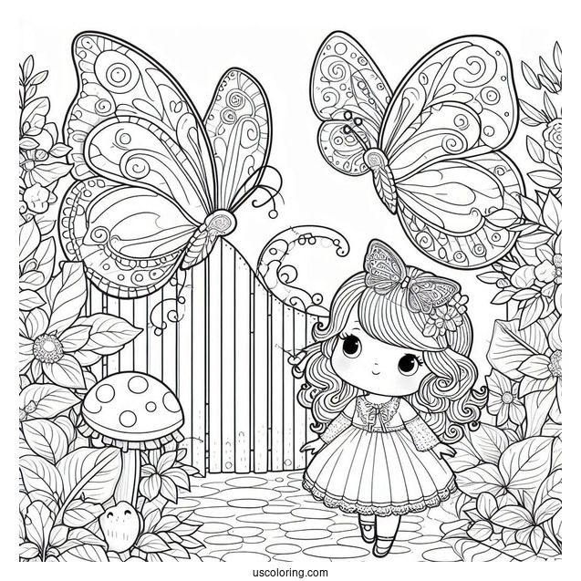 Large Butterflies In A Secret Garden With Little Girl