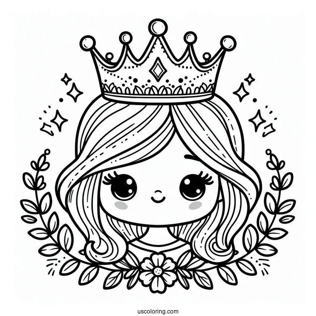 Coloring Page Of Princess Wearing Crown For Kids