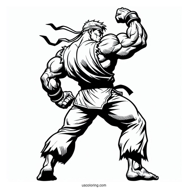 Street Fighter Coloring Page Of Simple Guile In Fighting Pose For Kids