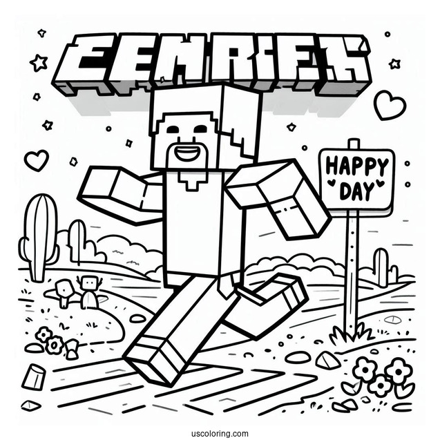 Minecraft Steve Running With Happy Father's Day Coloring Page Of Sign
