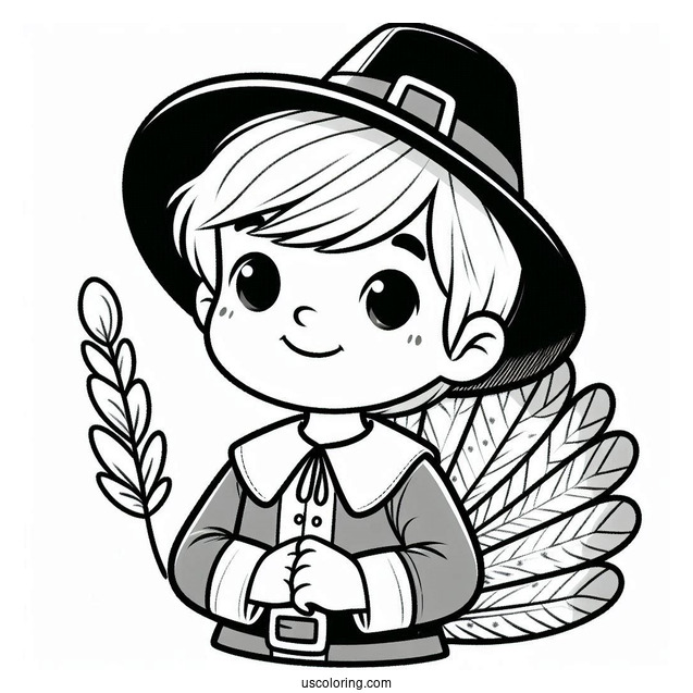 Happy Boy Pilgrim Coloring Page For Preschoolers