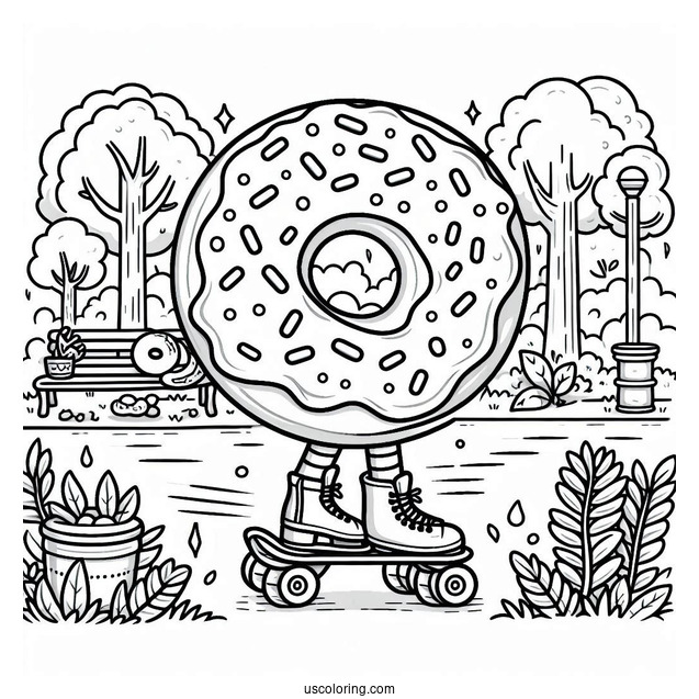 Donut Coloring Page Roller Skating In A Park