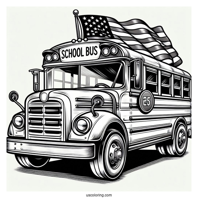 School Bus With American Flag