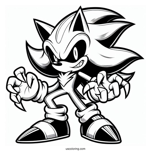 Evil Super Sonic Coloring Page With Sharp Teeth
