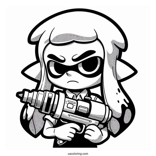 Splatoon Coloring Page Of Serious Octoling Boy Holding Inkjet