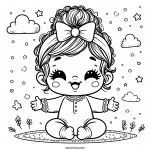 Happy Baby Coloring Page Girl In Onesie And Headband