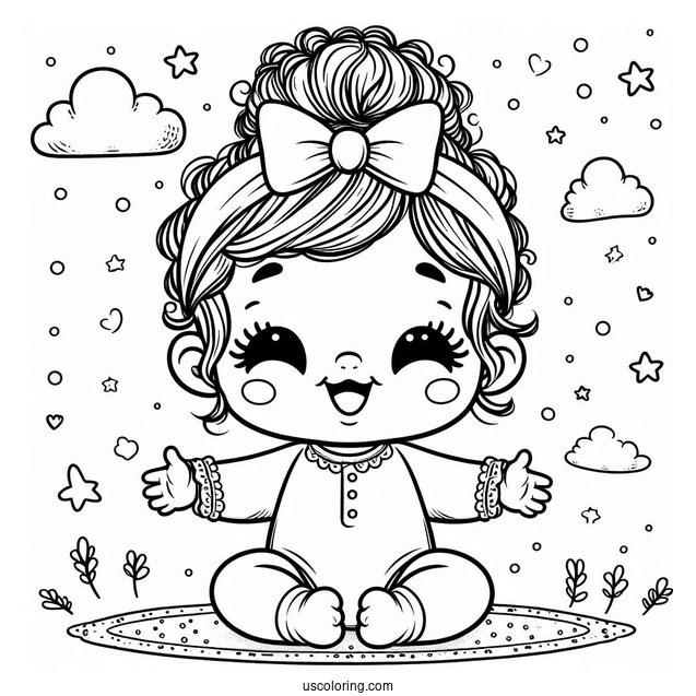 Happy Baby Coloring Page Girl In Onesie And Headband