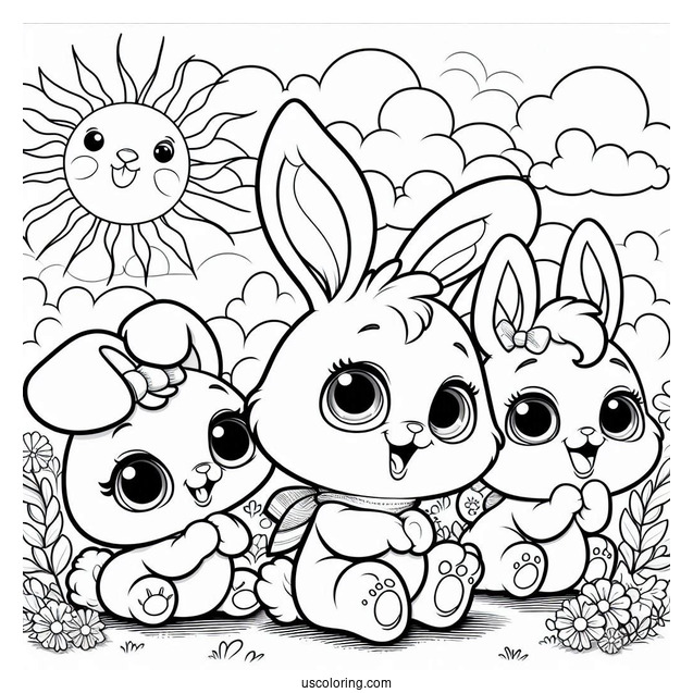 Sunny Bunnies Coloring Page Of Easy Iris, Big Boo, Hopper, Shiny, And Turbo In The Sky For Preschoolers