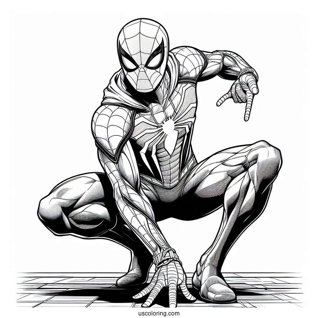 Spider-Man With Web Shooter Pose Coloring In