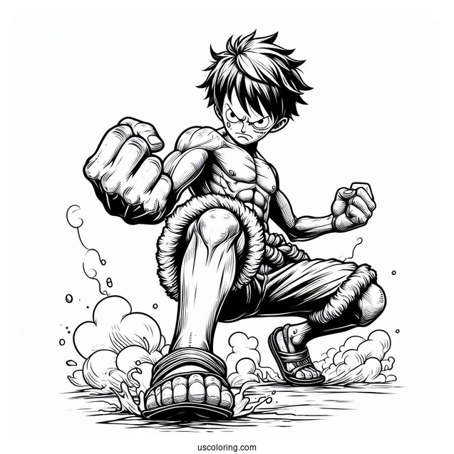 Monkey D. Luffy Coloring Page Punching The Air