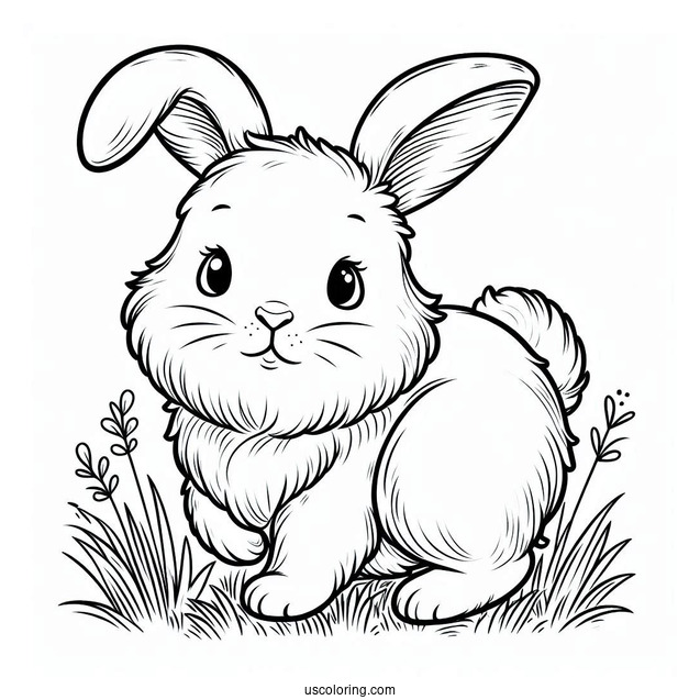 Baby Rabbit Standing In Grass Coloring Page
